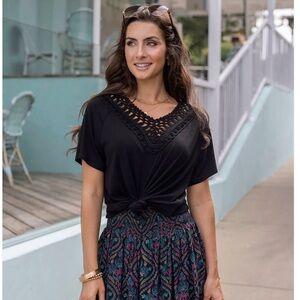 Black Crochet Accent Blouse
